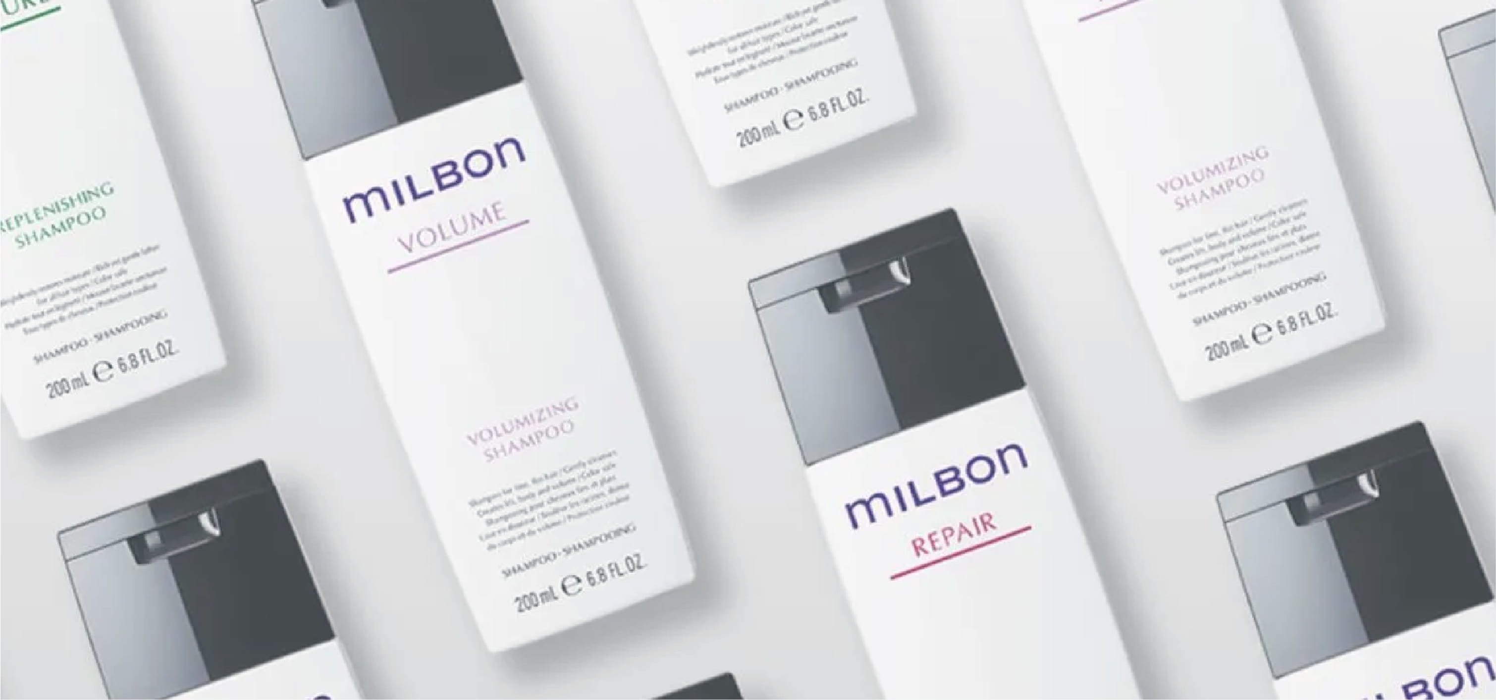 「MILBON」ブランドの商品が複数並べられたデザイン